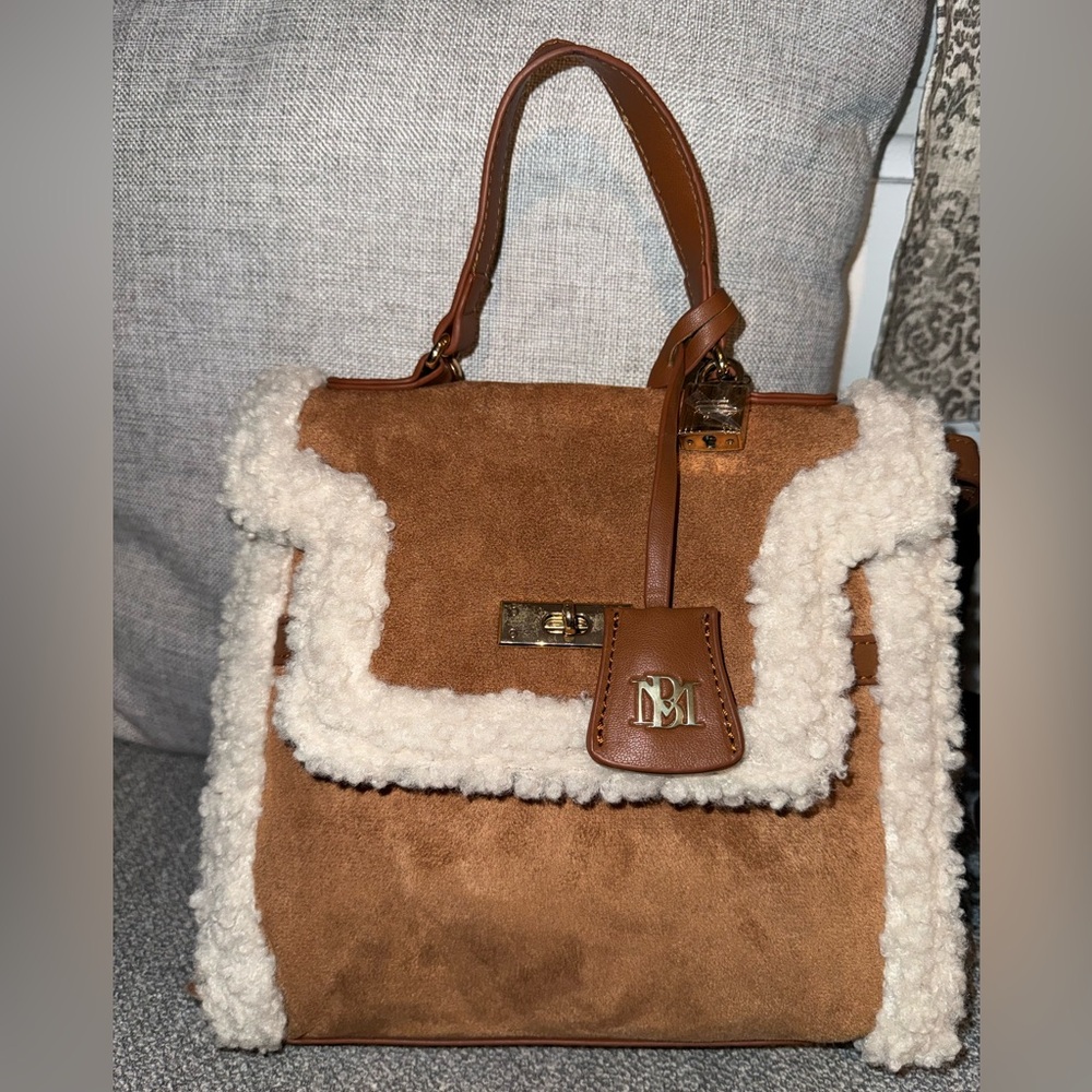 Badgley Mischka Faux Suede Sherpa Satchel Tote | NWT | Removable Strap